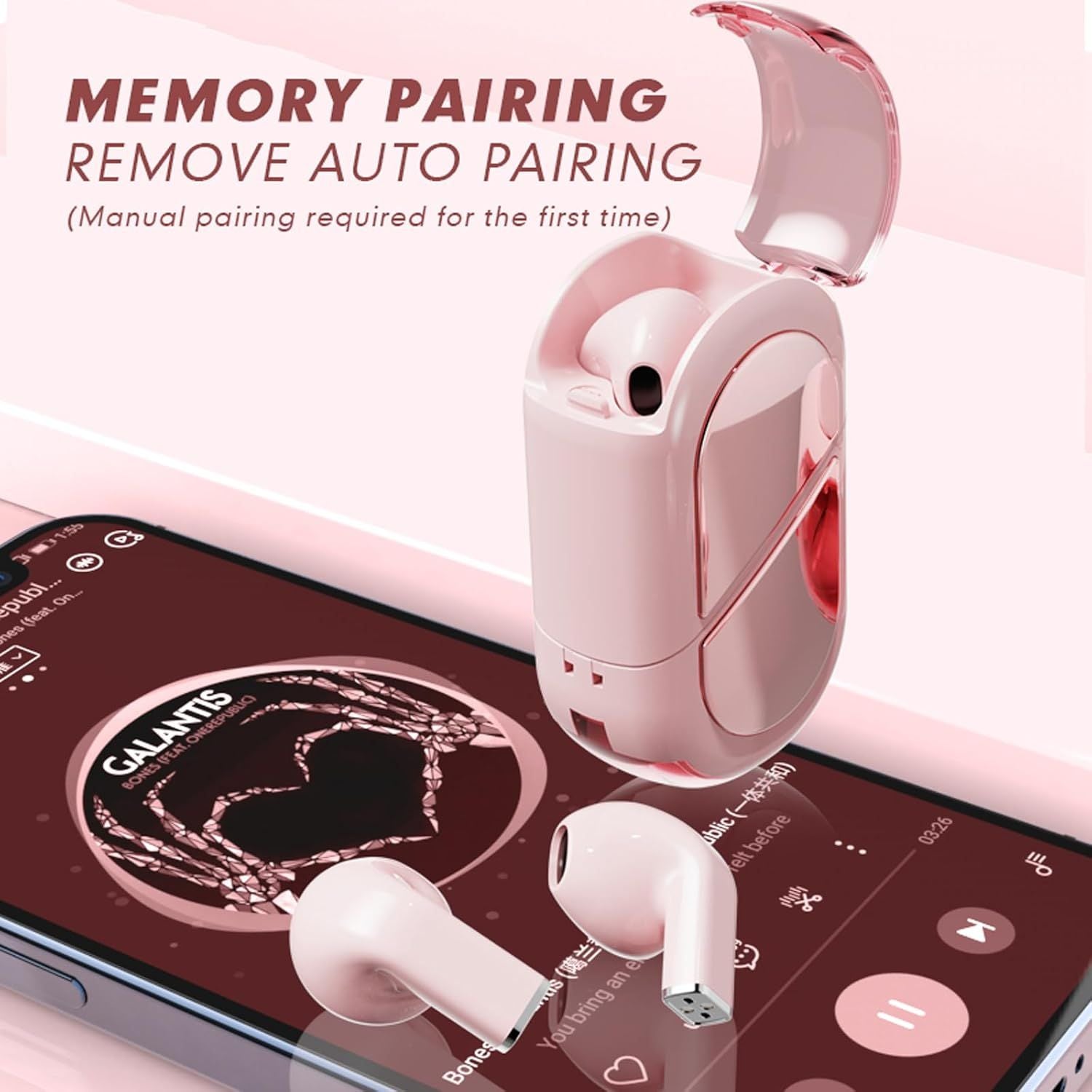 Pink Heart Wireless Earphones | Cute Design • HD Sound • Touch Control
