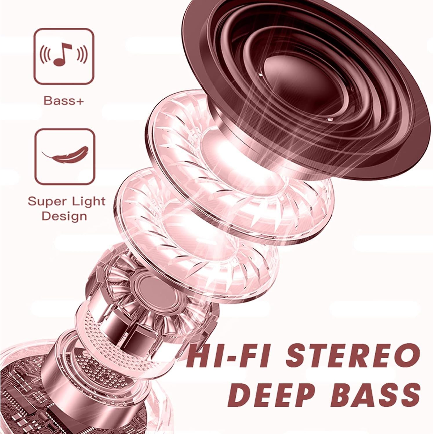 Pink Heart Wireless Earphones | Cute Design • HD Sound • Touch Control